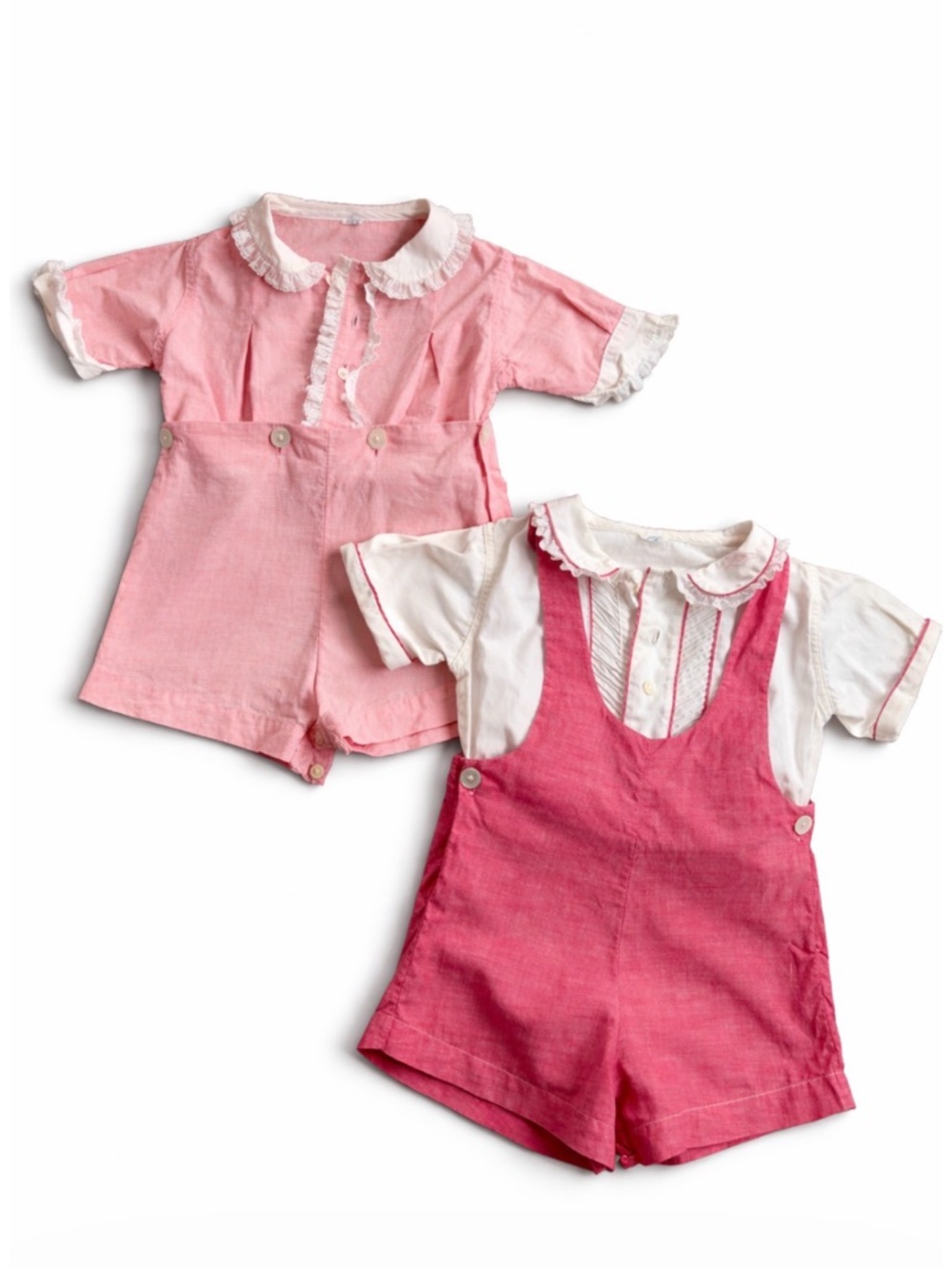 Vintage Boys Romper Set 12M & 24M Pink Red Ruffle Collar